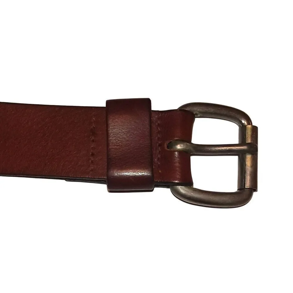 Eddie Bauer Leather Belt WPL 9647 Size 40 Brown England Silver tone hardware